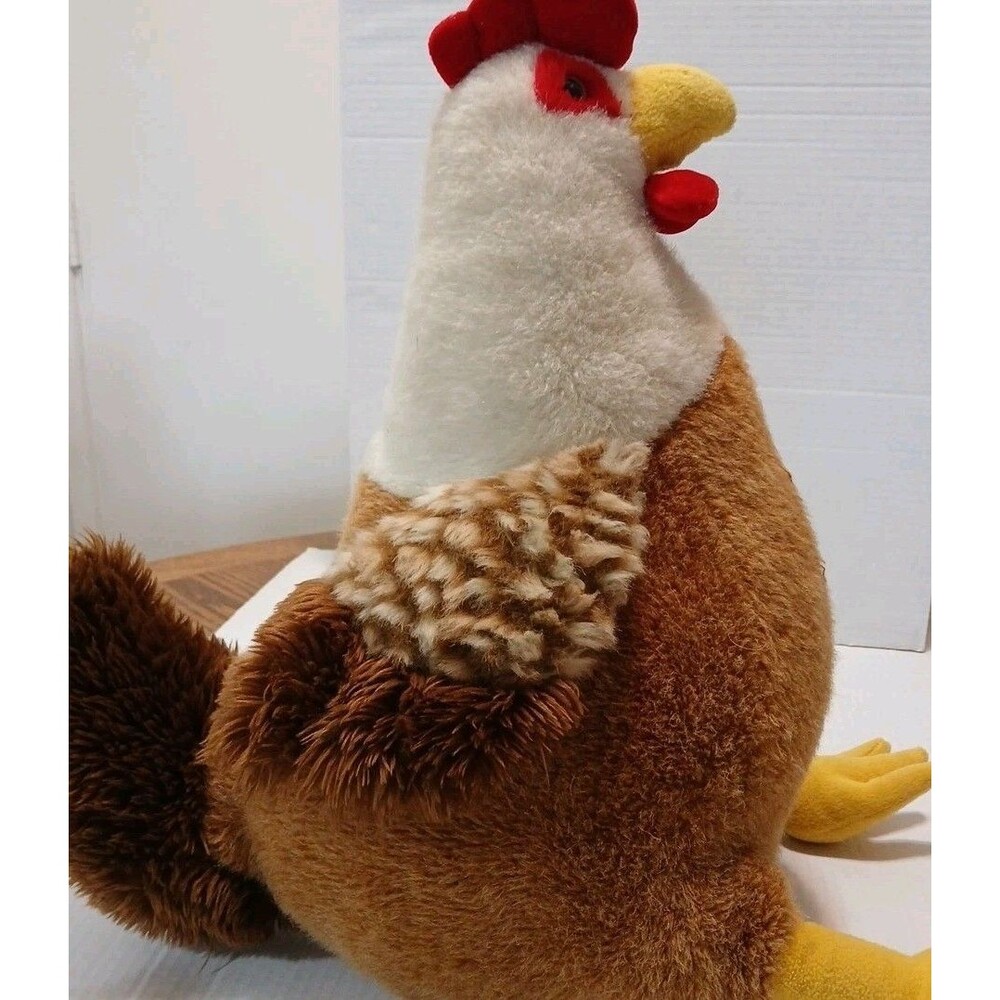 Hugfun Rooster Chicken Plush Stuffed Animal Farm Animal Country White/Brown 20"